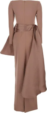 Solace London Womens Brown Long Dress With Boat Neckline Polyester
