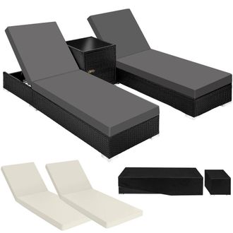 TecTake Set Of 2 Aluminum Rattan Lounge Chairs Nautica in Black | Size: 2 Seater