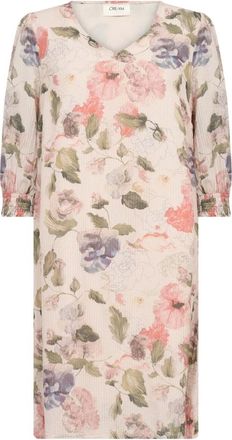 Cream Floral Dress with V-Neck