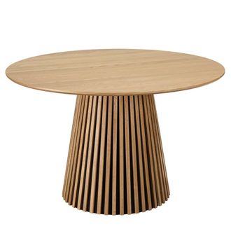 Macabane Mesa de comedor redonda d120 decorada y roble natural con patas con mo