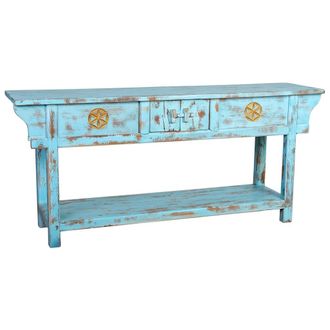 Wanderlust Deco Wanderlust Deco - Recibidor De Madera Acabado Artesanal Envejecido Azul 181x45x80