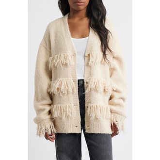 NASTY GAL Fringe Cardigan in Cream at Nordstrom Rack, Size Small