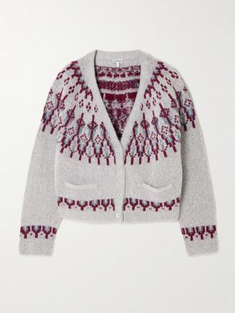 Loewe Cardigan In Misto Lana Fair Isle Con Paillettes - Grigio