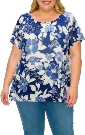 Standards & Practices Textured Floral Print Top in Navy at Nordstrom, Size 3 X