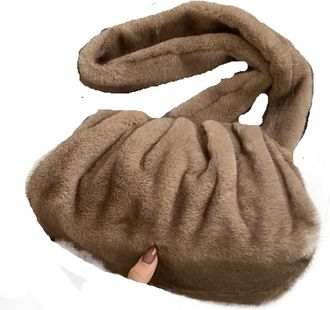Generic Womens Plush Bags Soft Plush Bags For Women Fluffy Lady Handbag Clutch Bag Female Winter Shell Crossbody(Khaki)