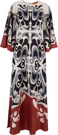 La DoubleJ Multicolor Long Dress With Round Neck And All Over Motif In Silk Woman