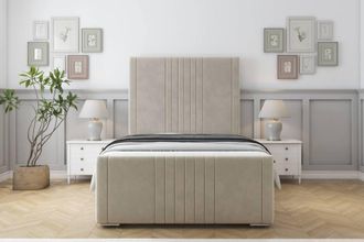 Sloomy Harrington Plush Bed Frame With 50 Upholstered Headboard in Cream | Size: Super King