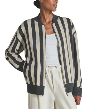 Reiss Blake Stripe Zip Through Wool & Cashmere-Blend Cardigan