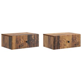 vidaXL Mesita De Noche De Pared Con Caj&oacute;n 2 Pcs Madera Envejecida Vidaxl