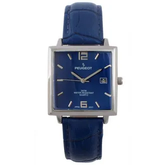 Peugeot Modern Square Calendar Leather Watch - 35MM in Blue at Nordstrom