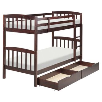 Beliani Beliani - Litera De Madera Oscura De Pino 90 X 200 Cm Listones Escalera Cajones Habitaci&oacute;n Infantil Revin