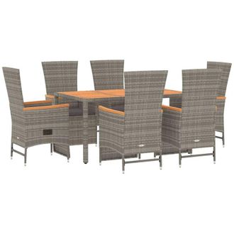 vidaXL Set Comedor Jard&iacute;n 7 Pzas Y Cojines Rat&aacute;n Sint&eacute;tico Gris Vidaxl