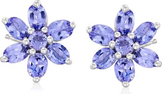 Ross-Simons Tanzanite Flower Earrings in Sterling Silver