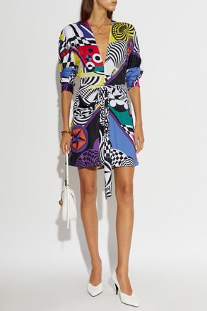 Versace Patterned Dress With Decorative Waist Tie, Womens, Multicolour