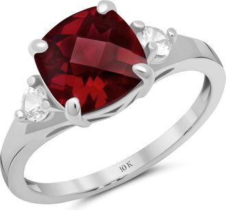 MAX + STONE 10k Yellow or White Gold Cushion Cut Gemstone Three Stone Ring