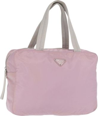 Prada Vintage Zip Handbag Tessuto Pink Nylon Handbag (Pre-Owned)