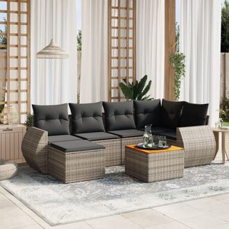 vidaXL Set De Sof&aacute;s De Jard&iacute;n 7 Piezas Con Cojines Rat&aacute;n Pe Gris Vidaxl