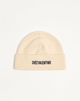 Valentino Garavani Beanie Knitted Chez Valentino In Lana Uomo PANNA UNI