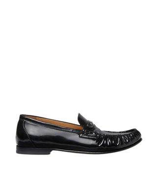 Fendi Black Leather Ruched Loafers