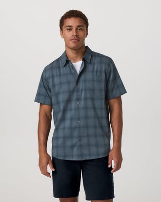 Vuori Clothing Short Sleeve Plaid Button Down Shirt | Abyss | Medium