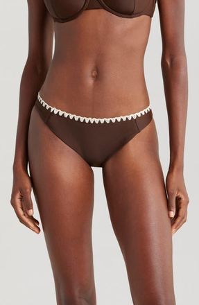 Ramy Brook Iliana Contrast Edge Bikini Bottoms in Beach Brown W/cream Crochet at Nordstrom, Size X-Small