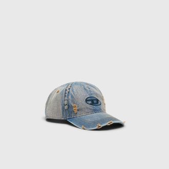 Diesel Denim cap with frayed details and embroidered logo - Caps - Man - Blue
