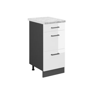 Vicco Mueble Bajo De Cocina R-line, Blanco Alto Brillo, 40 Cm Et M&aacute;rmol