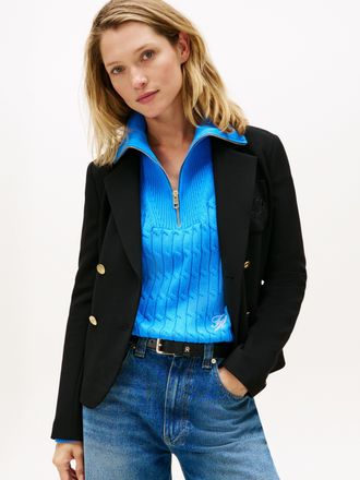 Tommy Hilfiger Kurzblazer TOMMY HILFIGER PUNTO SLIM DB BLAZER, Damen, Gr. 34, schwarz, Web, Obermaterial: 68% Polyester, 28% Viskose, 4% Elasthan, unifarben, slim fi