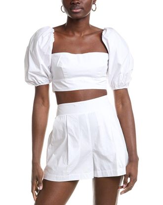Susana Monaco Poplin Puff Sleeve Crop Top