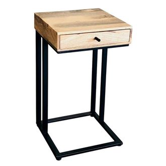 Jaipur Furniture Ravi Iron Base 1 Drawer Large Side Table - Mango Wood - L35 x W35 x H60 cm - Mango Light Finish in Brown