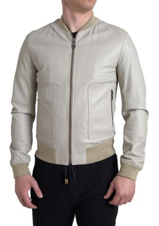 Dolce & Gabbana Mens Leather Bomber Jacket G9lm5t - Light Grey - Size EU 48 (Mens)