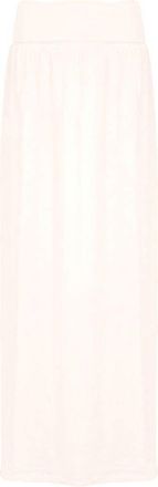 Janisramone Womens Long Pleated Skirt, Fold Over Long Line Elasticated Waist Skirts, Stretch Jersey Summer Gypsy Skirts, Casual Floor Length Long Maxi Skirt, Plai