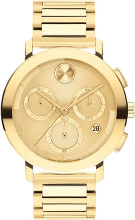 Movado Bold Evolution Quartz Chronograph Yellow Gold Dial Steel Mens Watch 3601098