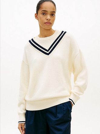 Tommy Hilfiger Double Layered Crew Neck Relaxed Cricket Jumper