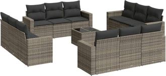 vidaXL Set Sof&aacute;s De Jard&iacute;n Con Cojines 13 Piezas Rat&aacute;n Sint&eacute;tico Gris Vidaxl