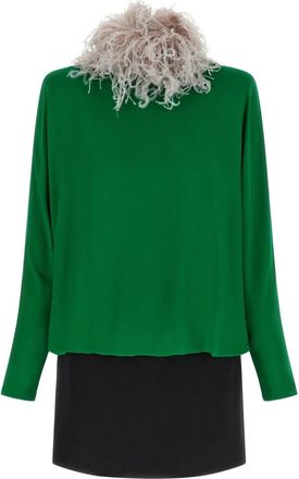 Valentino Garavani Korte Georgette Jurk met Veren - Dames - Feestkleedjes - Groen - XS - Kleedjes