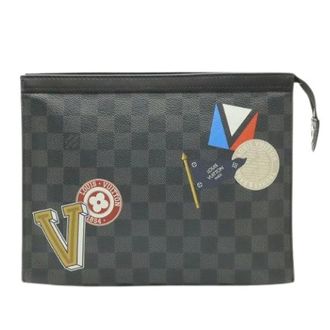 Louis Vuitton Pre-owned Clutches, female, Black, Size: ONE SIZE Pre-owned Pochette Voyage MM Damier Graphite clutch bag