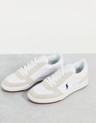 Polo Ralph Lauren Sneakers in pelle misto camoscio bianco con logo