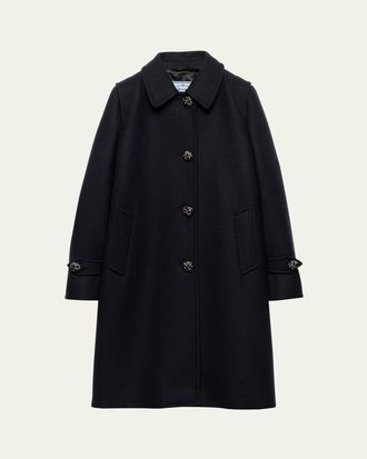 Prada Loden Leather-Button SIngle-Breasted Wool Coat