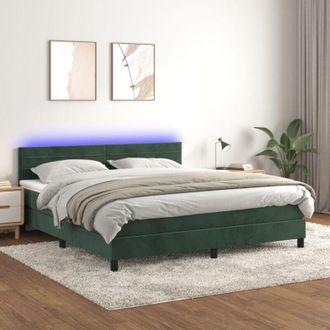 vidaXL Cama Box Spring Colch&oacute;n Y Led Terciopelo Verde Oscuro 160x200cm Vidaxl