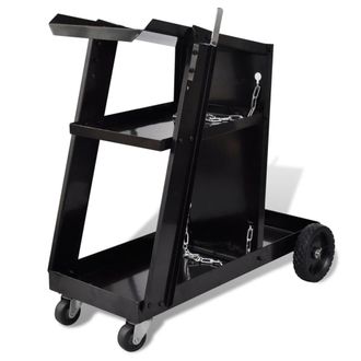 vidaXL Carro De Soldadura Negro Con 3 Estantes Organizador De Taller Vidaxl
