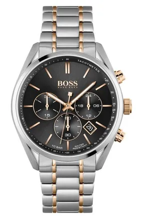 BOSS Champion Chronograph Bracelet Watch, 44mm in Black at Nordstrom