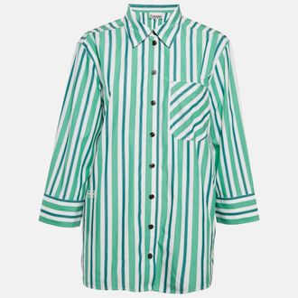 Ganni Ganni Green Striped Cotton Button Front Oversized Shirt S