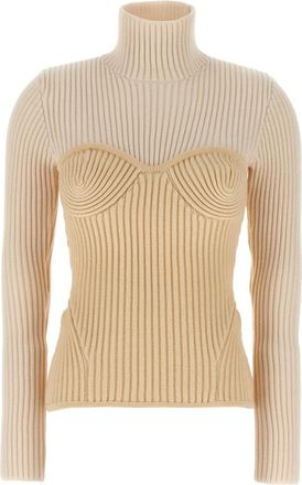 Jean Paul Gaultier Corset Trui - Dames - Coltruien - Beige - S - Wol - Truien & Vesten