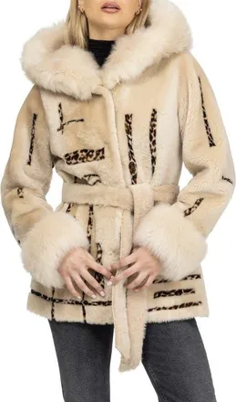 Gorski Reversible Genuine Shearling Parka with cuffs in Palomino/lprd Intarsia at Nordstrom, Size X-Small