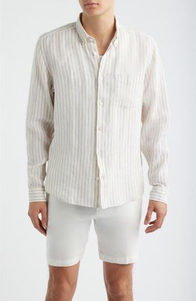BOSS Liam Regular Fit Linen Button-Up Shirt in Open Beige at Nordstrom, Size Xx-Large
