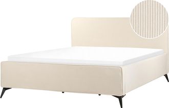 Beliani Beliani - Cama De Pana 180 X 200 Cl&aacute;sico Minimalista Cabecero Patas De Metal Negras Dormitorio Beige Valognes