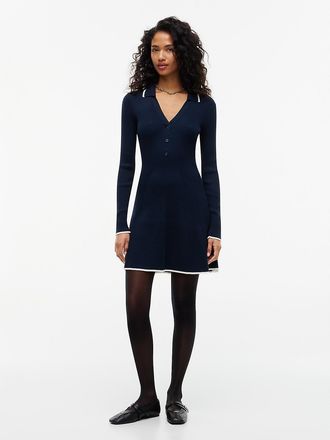 Tommy Hilfiger Womens Tommy Jeans Rib-Knit Polo Skater Dress - Navy - L