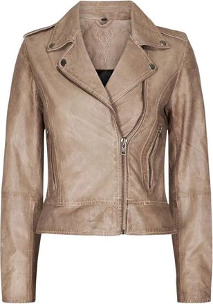 Notyz Biker Jacket - Dames - Leren en Su&egrave;de Jassen - Beige - M - Leer - Jassen
