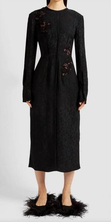 Erdem Long Sleeve Crushed Floral Midi Dress In Black
